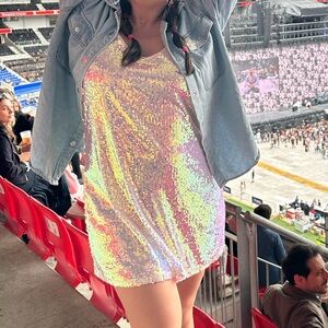 Allegra K Women's Glitter Sequin Dress Spaghetti Strap V Neck Sparkly Mini Dress